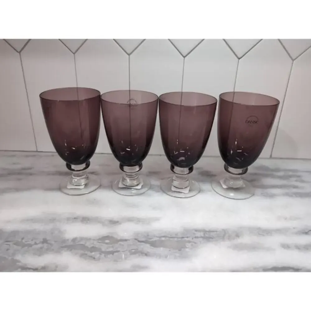 Dansk Crystal Madras‎ Goblets Set, Amethyst Purple Iced Tea Glassware, Set of 4